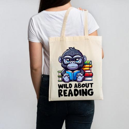 Wild About Reading Book Lover Gorilla Canvas Tote Bag - Bookorys