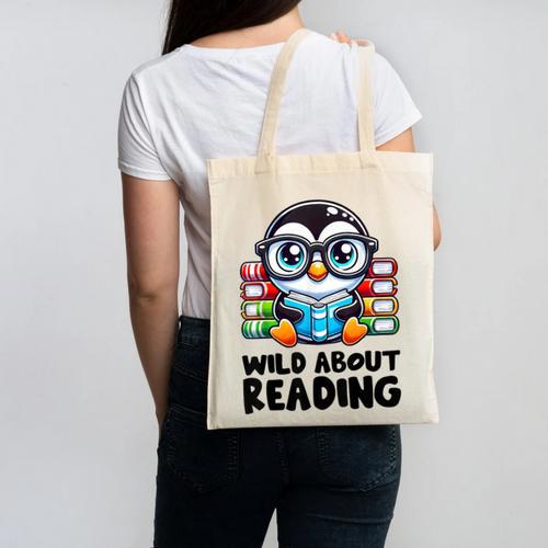 Wild About Reading Book Lover Penguin Canvas Tote Bag - Bookorys AU