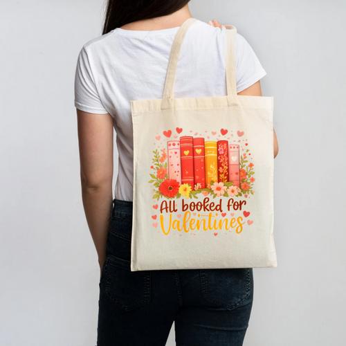 Women's All Booked For Valentine Teacher Valentines Reading Book Canvas Tote Bag - Bookorys