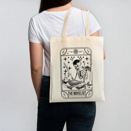 Writer Novelist Book Poetry Author Skeleton Tarot Card Canvas Tote Bag - Bookorys CA