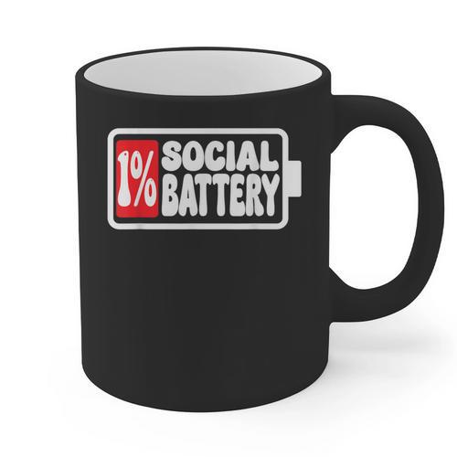 1 Social Battery Sarcastic Introverted Men Women Graphic Print Coffee Mug - Raresse