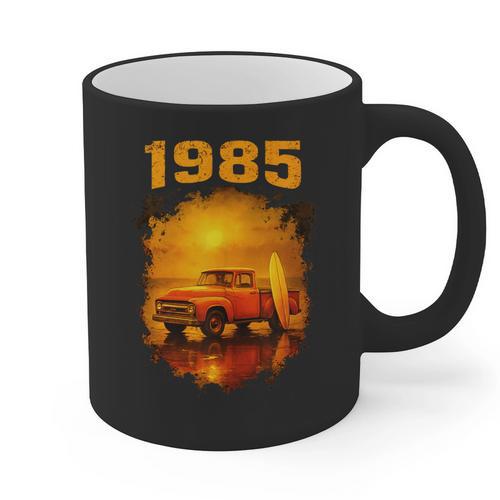 1985 Vintage Sunset Surf Truck Retro Beach Nostalgia Graphic Print Coffee Mug - Figerry