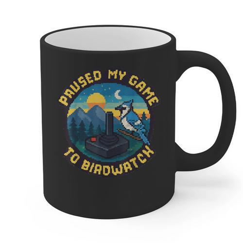 8-Bit Gamer Birder Blue Jay Arcade Nostalgia Nature Graphic Print Coffee Mug - Figerry
