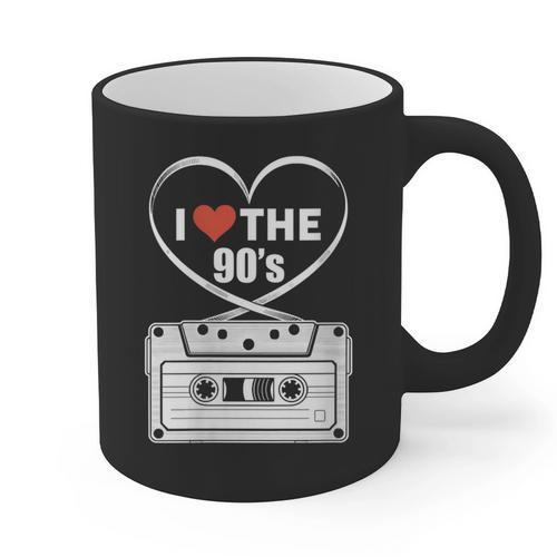 90s Nostalgia Cassette Heart Retro I Love The 90s Graphic Print Coffee Mug - Figerry