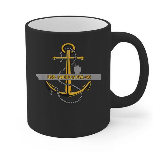 Aircraft Carrier USS America CVA-66 Veterans Day Dad Son Boy Graphic Print Coffee Mug - Father's Day Fun