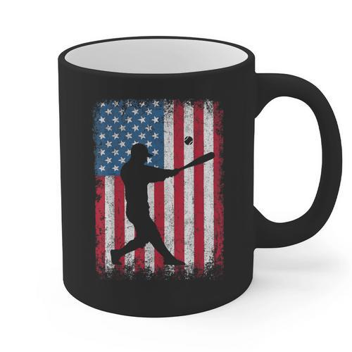American Flag Vintage Baseball Flag Dad Mom Tee T-Shirt Graphic Print Coffee Mug - Father's Day Fun