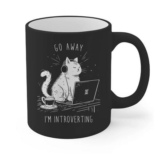 Antisocial Introvert Cat With Coffee On Computer Emo Goth Graphic Print Coffee Mug - Raresse