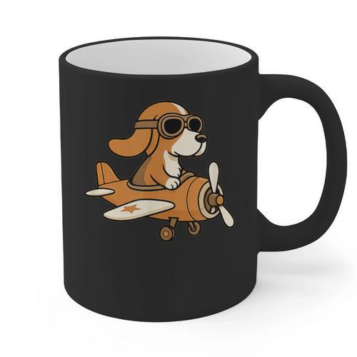 Beagle Flying a Plane Pilot Airplane Dog Mom Dad Graphic Print Coffee Mug - Father's Day Fun