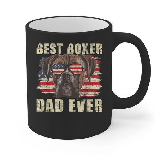 Best Boxer Dad Ever USA Flag American Dog Animal Lover Graphic Print Coffee Mug - Father's Day Fun