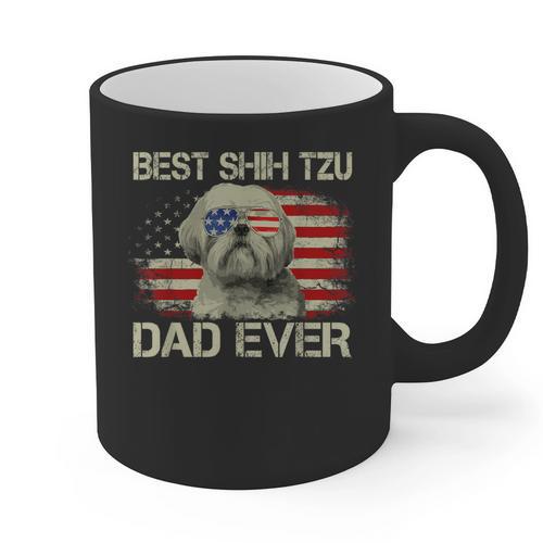 Best Shih Tzu Dad Ever Tshirt Dog Lover American Flag Graphic Print Coffee Mug - Father's Day Fun