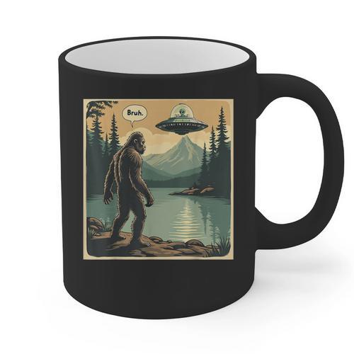 Bigfoot Sasquatch Alien Spaceship UFO Introvert Bruh Graphic Print Coffee Mug - Raresse
