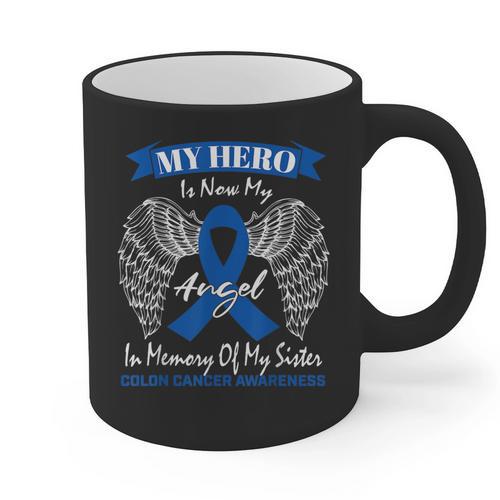 Blue Ribbon In Memory Of My Sister Colon Cancer Awareness Graphic Print Coffee Mug - Easessy