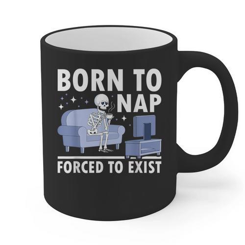 Born To Nap Forced To Exist Lazy Skeleton Couch Introverts Graphic Print Coffee Mug - Raresse