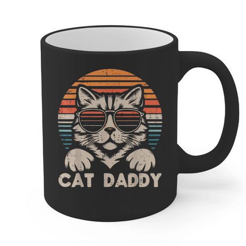 Cat Daddy Sunglasses Sunset Retro Fur Dad Papa Kitten Men Graphic Print Coffee Mug - Father's Day Fun