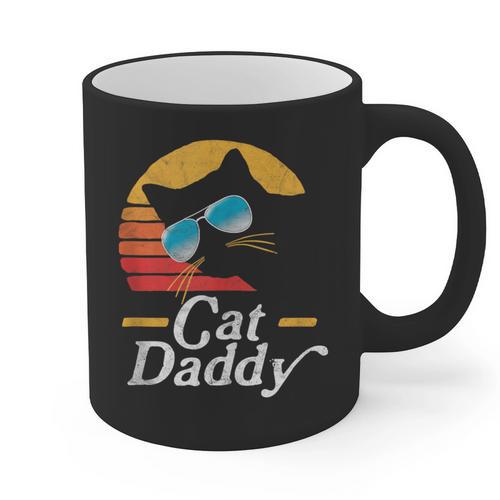 Cat Daddy Vintage 80s Style Cat Retro Sunglasses Distressed Graphic Print Coffee Mug - Father's Day Fun