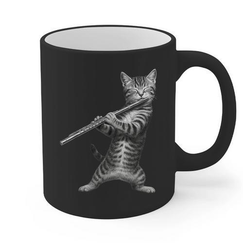 Cat Playing Flute For Cat Lover Cat Mom Cat Dad Graphic Print Coffee Mug - Father's Day Fun