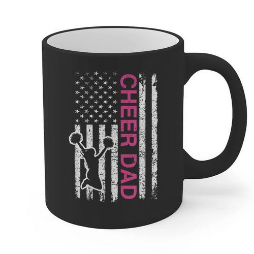 Cheer Dad Flag Pink Cheerleading Graphic Print Coffee Mug - Father's Day Fun