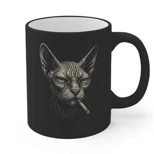 Cigarette Smoking Sphynx Cat Meme Stupid For Dad Graphic Print Coffee Mug - Father's Day Fun