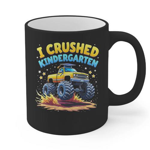 I Crushed Kindergarten Monster Truck Graduation Boys Kids Graphic Print Coffee Mug - Best Gift Smart