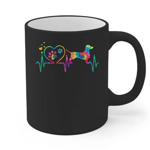 Dachshund Doxie Weenie Mom Dad Heartbeat Tie Dye Dog Graphic Print Coffee Mug - Father's Day Fun