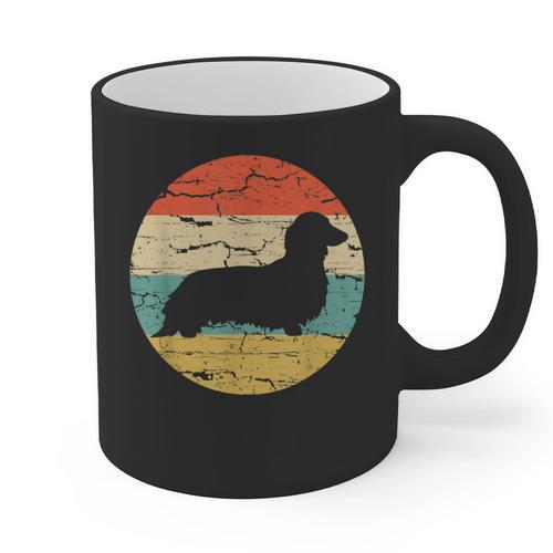 Dachshund Long Haired Dog Vintage Mom Dad Retro Graphic Print Coffee Mug - Father's Day Fun