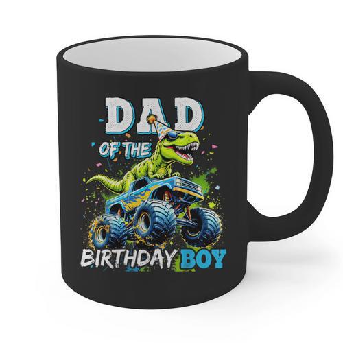Dad Of The Birthday Boy Monster Truck Dinosaur Party T Rex Graphic Print Coffee Mug - Father's Day Fun