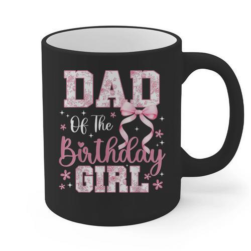 Dad Of The Birthday Girl Pink Bow Flower Birthday Girl Graphic Print Coffee Mug - Father's Day Fun