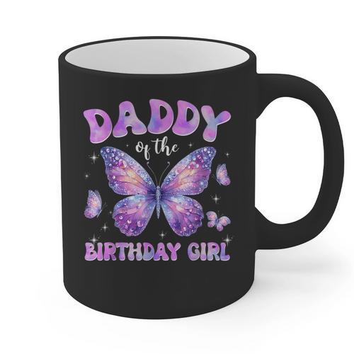 Dad Of The Birthday Girl Tie Dye Butterfly Birthday Family Graphic Print Coffee Mug - Father's Day Fun
