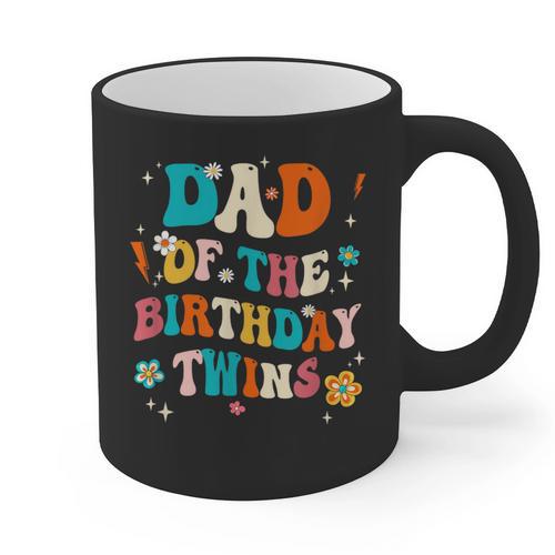 Dad Of The Birthday Twins Boys Girls Party Retro Bday Graphic Print Coffee Mug - Father's Day Fun
