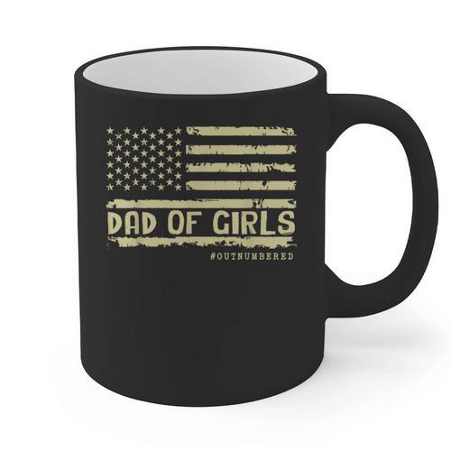 Dad Of Girls Outnumbered US Flag Father's Day Daughter Dad Graphic Print Coffee Mug - Father's Day Fun