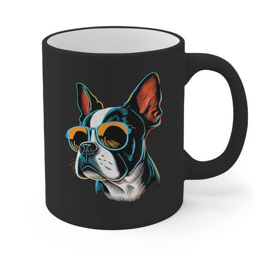 Dad Mom Cool Dog Sunglasses Boston Terrier Graphic Print Coffee Mug - Father's Day Fun