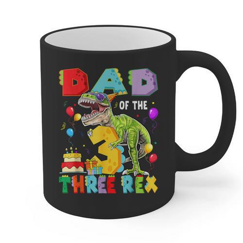 Dad Of The Three Rex 3Rd Birthday Boy Dinosaur T-Rex Graphic Print Coffee Mug - Father's Day Fun