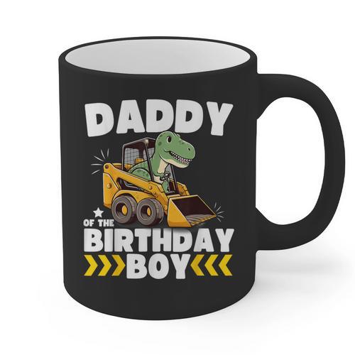 Daddy Of The Birthday Boy Dinosaur Construction Worker Truck Graphic Print Coffee Mug - Father's Day Fun