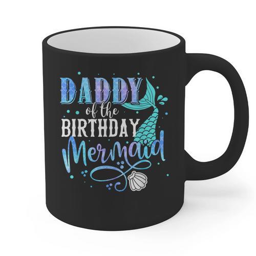 Daddy Of The Birthday Mermaid Family Matching Dad Papa Graphic Print Coffee Mug - Father's Day Fun