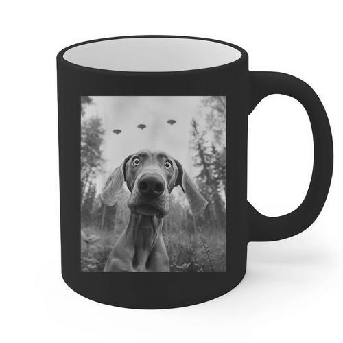 Dog Mom Dad Alien Selfie Weimaraner UFO For Men Women Graphic Print Coffee Mug - Father's Day Fun