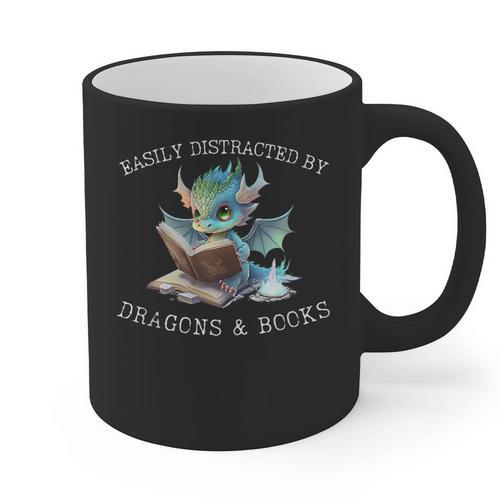 Easily Distracted By Dragons And Books Introvert Shirt Graphic Print Coffee Mug - Raresse