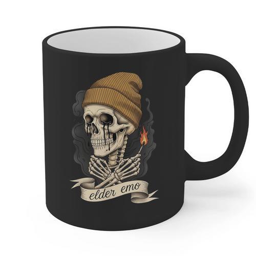 Elder Emo Skeleton Beanie Nostalgia Scene Aesthetic Graphic Print Coffee Mug - Figerry
