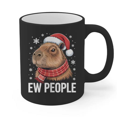 Ew People Capybara Christmas Introvert Holiday Humor Graphic Print Coffee Mug - Raresse
