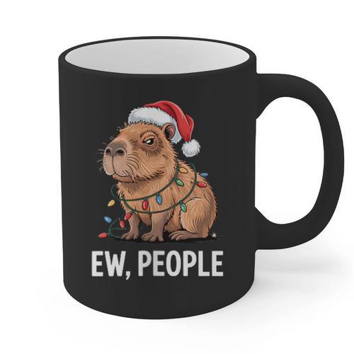 Ew People Capybara Christmas Lights Introvert Humor Graphic Print Coffee Mug - Raresse