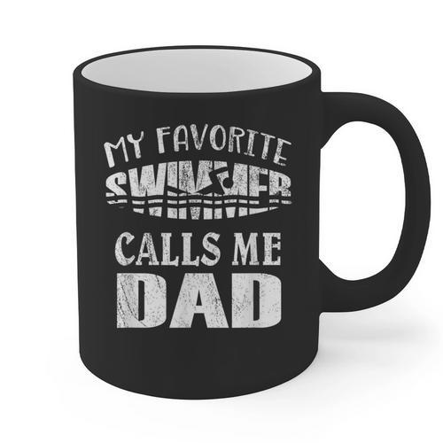My Favorite Swimmer Calls Me Dad Vintage Swim Pool Graphic Print Coffee Mug - Father's Day Fun