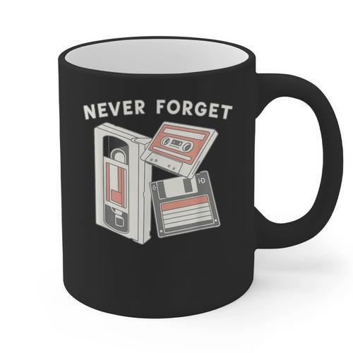 Never Forget VHS Tape Cassette Floppy Disk Nostalgia 80s 90s Graphic Print Coffee Mug - Figerry