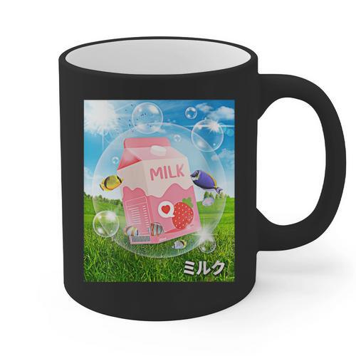 Frutiger Aero Aesthetic Tech Kawaii Strawberry Milk Fishes Graphic Print Coffee Mug - Figerry