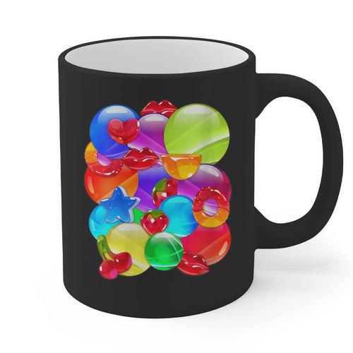 Frutiger Aero Aesthetic Tech Orb Pattern Heart Cherry Lips Graphic Print Coffee Mug - Figerry