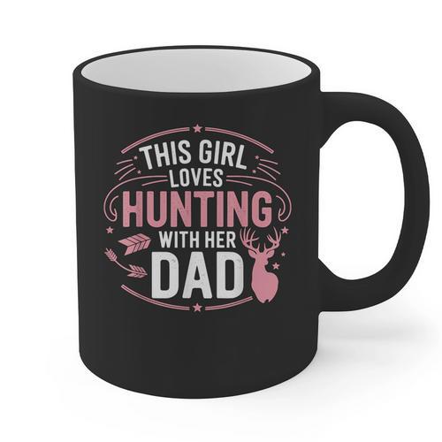 This Girl Loves Hunting With Her Dad Pink Deer Hunter Graphic Print Coffee Mug - Father's Day Fun