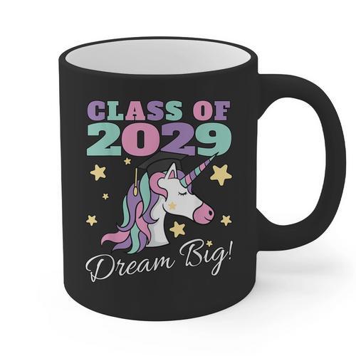 Girls Class Of 2029 Magical Unicorn Graduation Cap Graphic Print Coffee Mug - Best Gift Smart