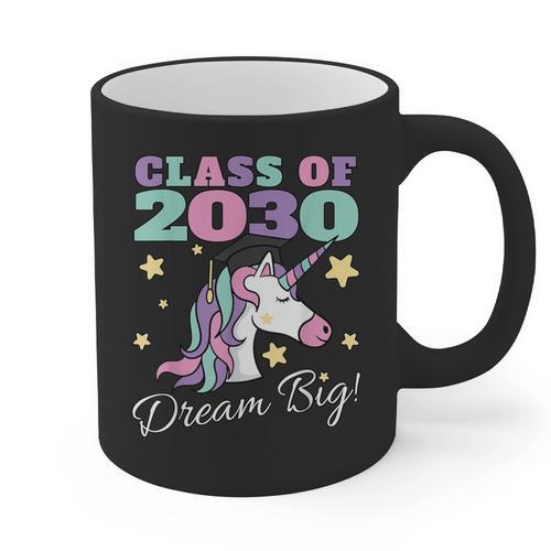 Girls Class Of 2030 Magical Unicorn Graduation Cap Graphic Print Coffee Mug - Best Gift Smart