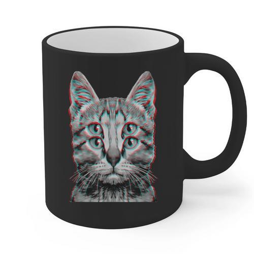 Glitch Weird Cat Kitten Optical Illusion Cat Mom Dad Graphic Print Coffee Mug - Father's Day Fun