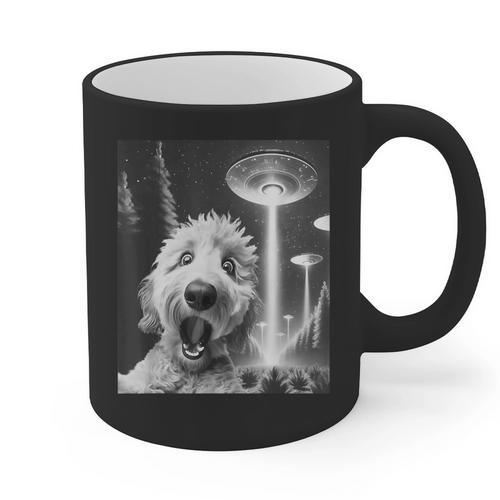 Goldendoodle Alien UFO Taking a Selfie Dog Mom Dad Graphic Print Coffee Mug - Father's Day Fun