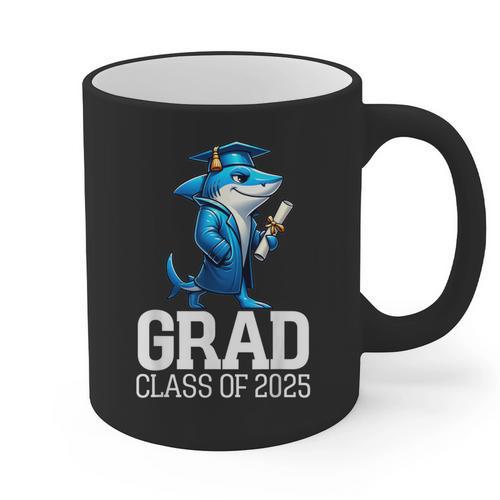 Grad Class Of 2025 Boys Shark Graduation Graduated Graphic Print Coffee Mug - Best Gift Smart