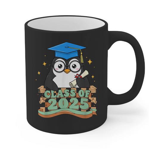 Graduate Penguin Class Of 2025 Kids Graduation Graphic Print Coffee Mug - Best Gift Smart
